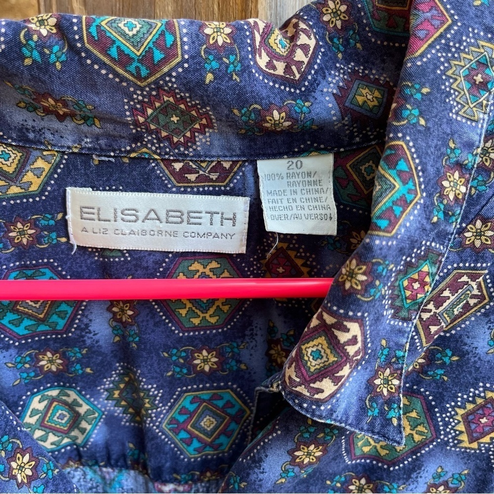 Vintage Liz Claiborne Geometric Print Blouse in Blue and Teal - Picture 2 of 3